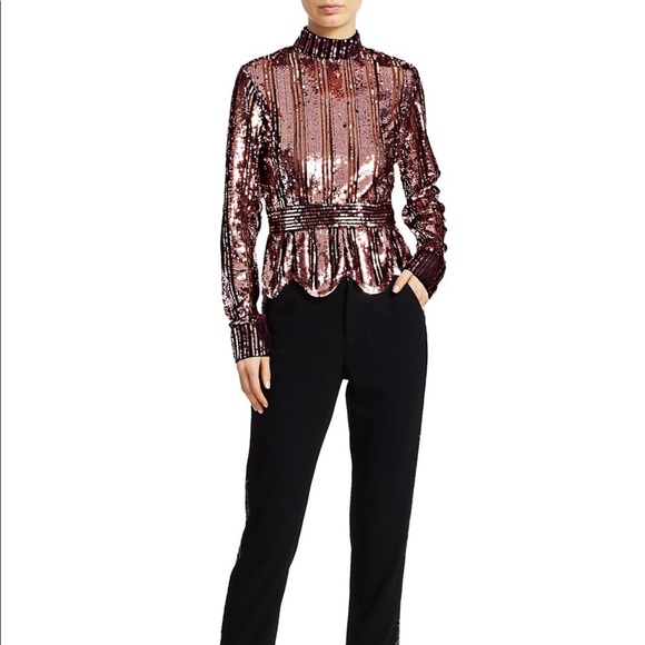 Derek Lam 10 Crosby Pink Sequin Stripe Mockneck Top - Picture 4 of 9